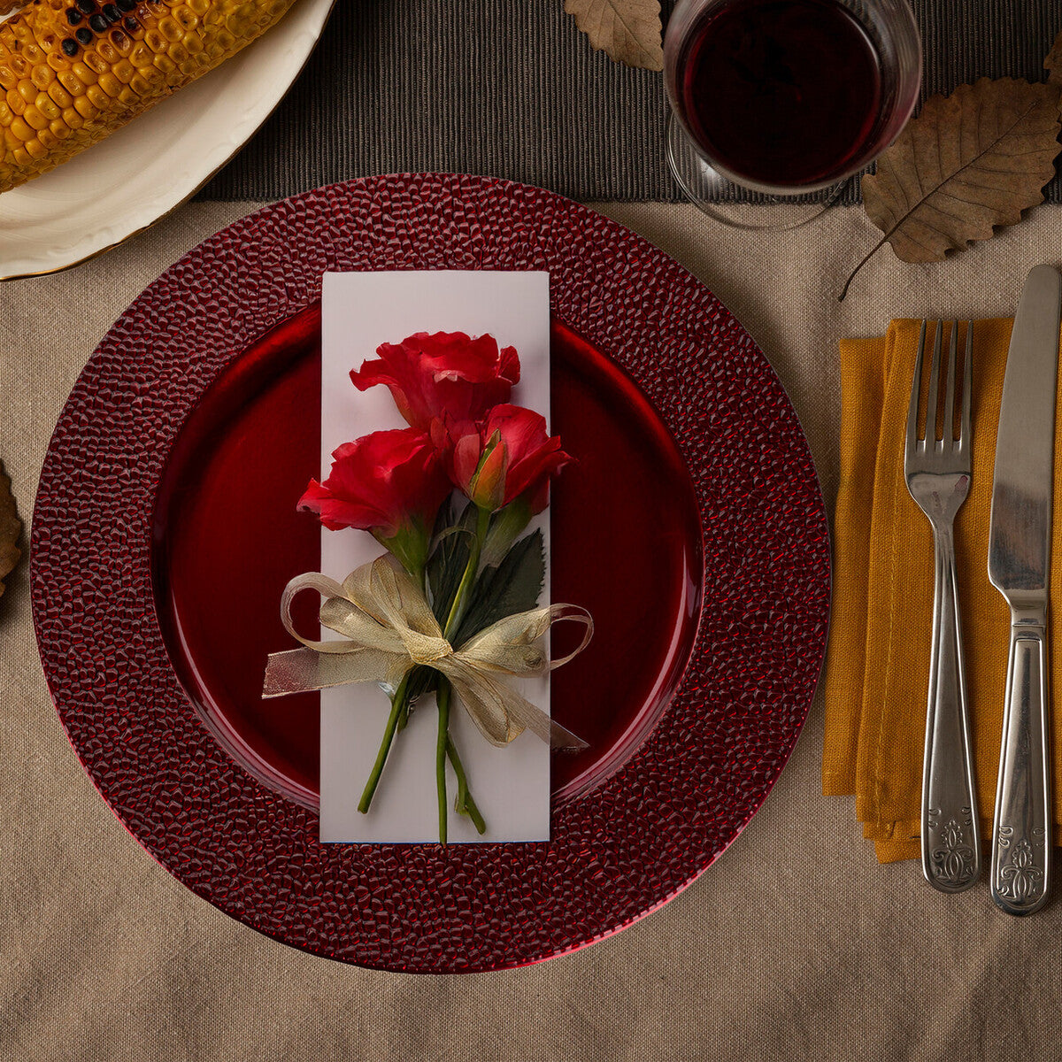 Set of Four 33cm Red Pebble Effect Charger Plates