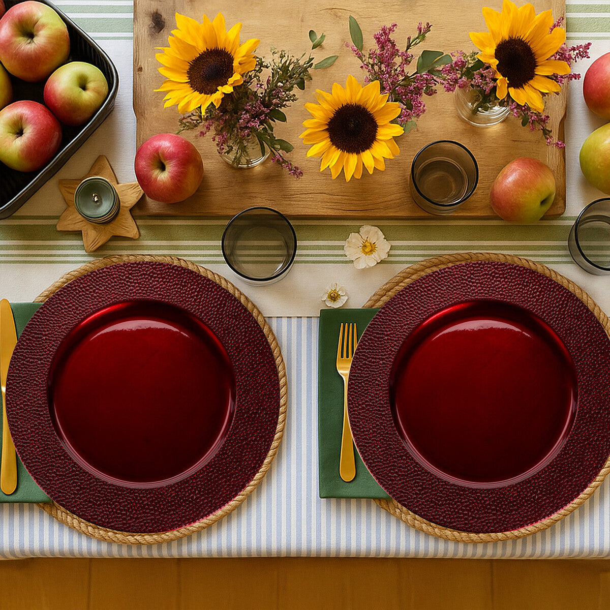 Set of Four 33cm Red Pebble Effect Charger Plates