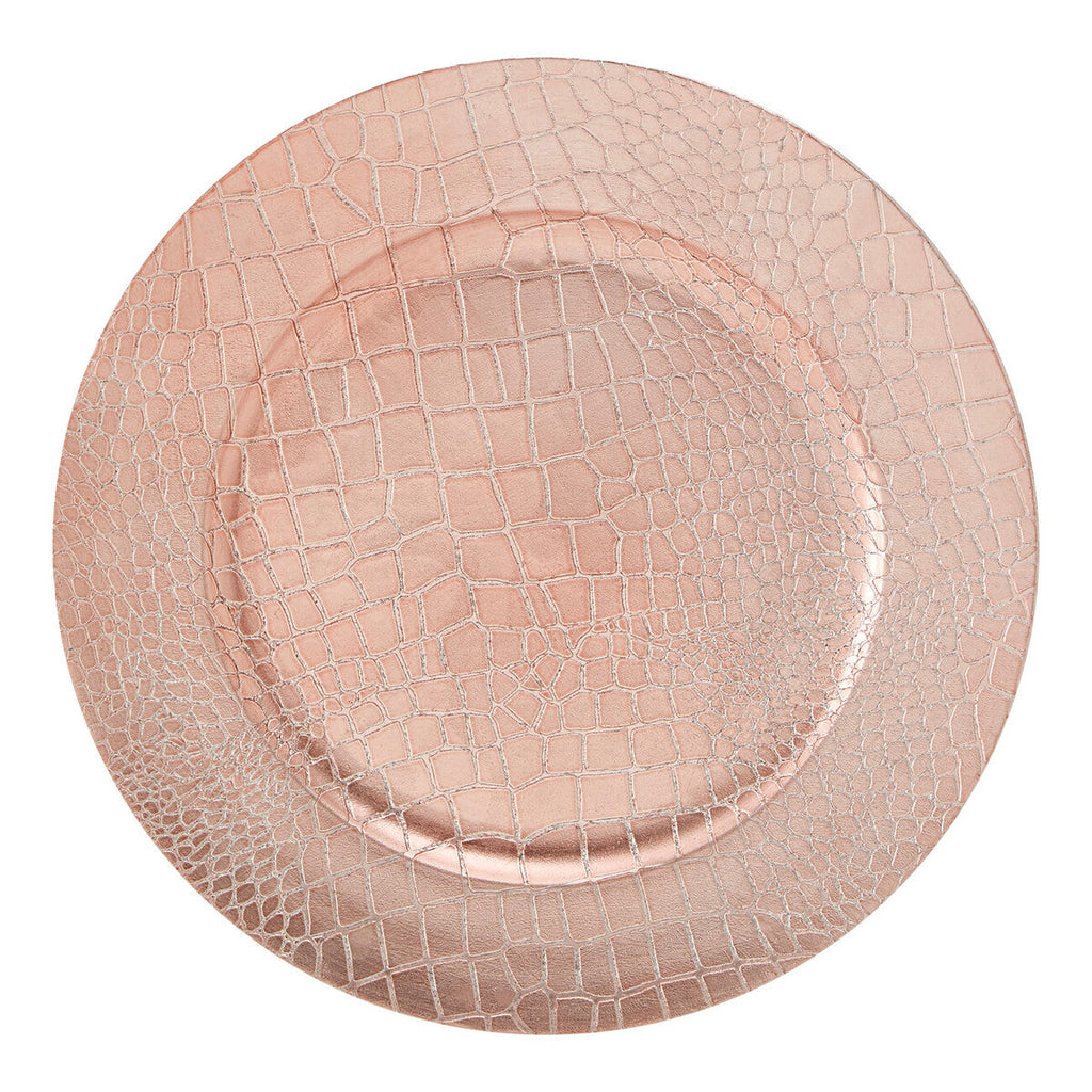 Set of Four 33cm Rose Gold Crocodile Effect Charger Plates