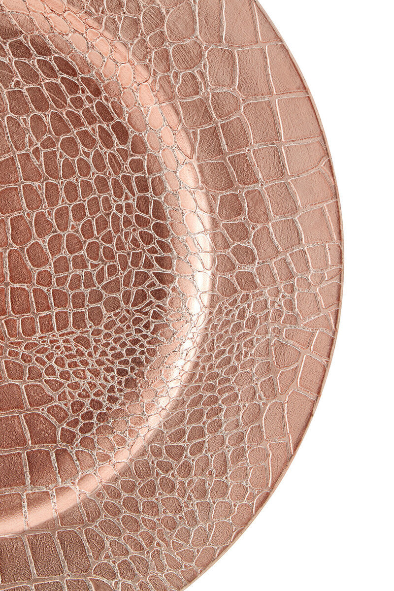 Set of Four 33cm Rose Gold Crocodile Effect Charger Plates