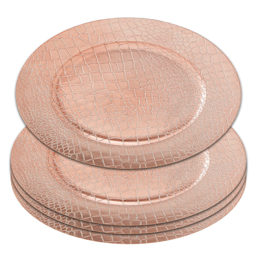 Set of Four 33cm Rose Gold Crocodile Effect Charger Plates