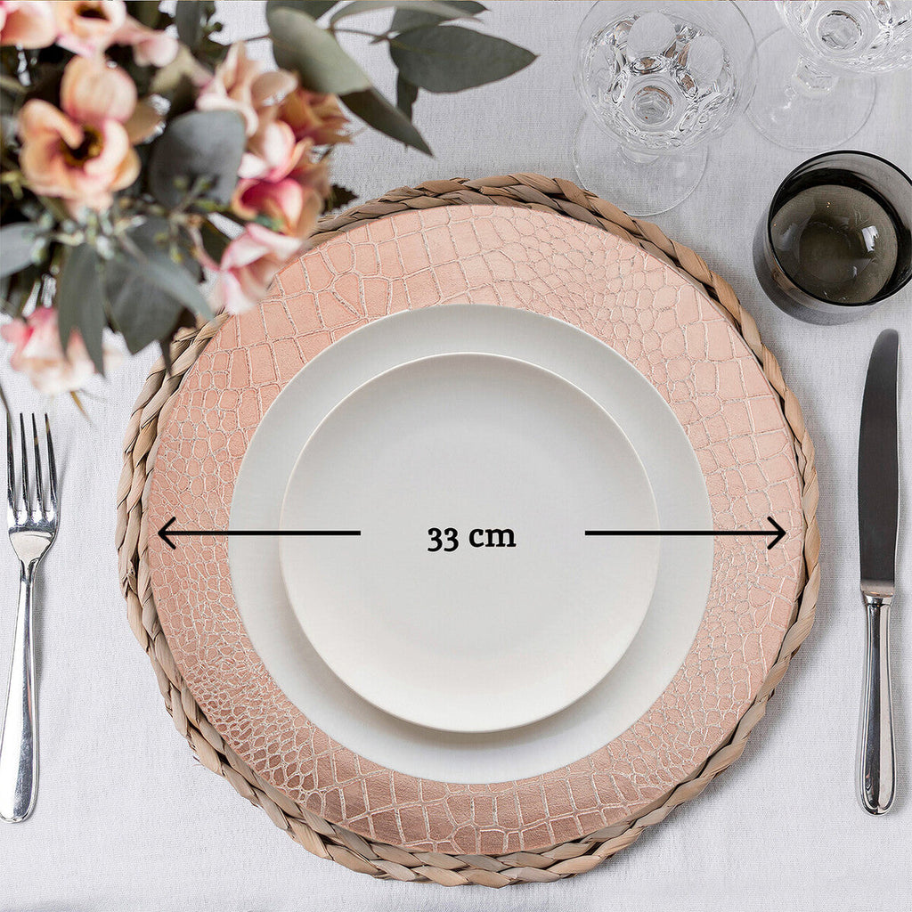 Set of Four 33cm Rose Gold Crocodile Effect Charger Plates