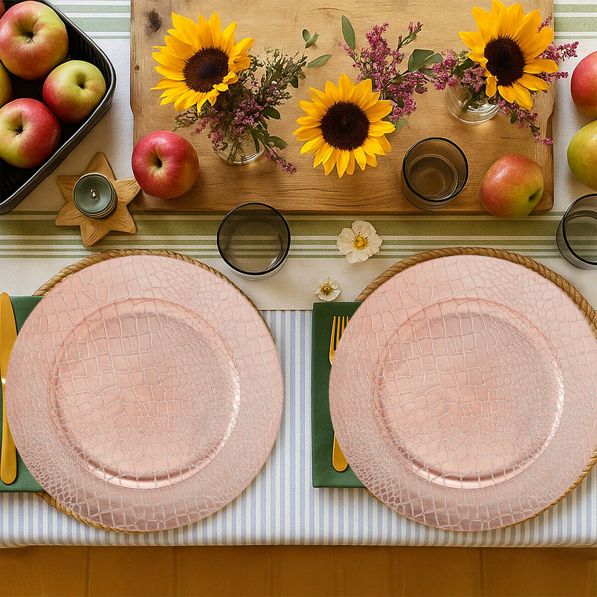 Set of Four 33cm Rose Gold Crocodile Effect Charger Plates