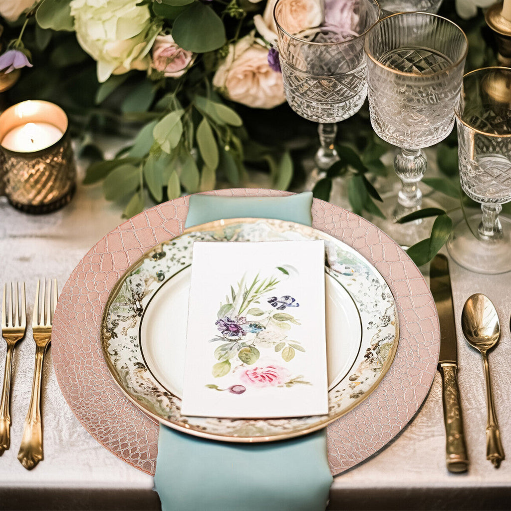 Set of Four 33cm Rose Gold Crocodile Effect Charger Plates