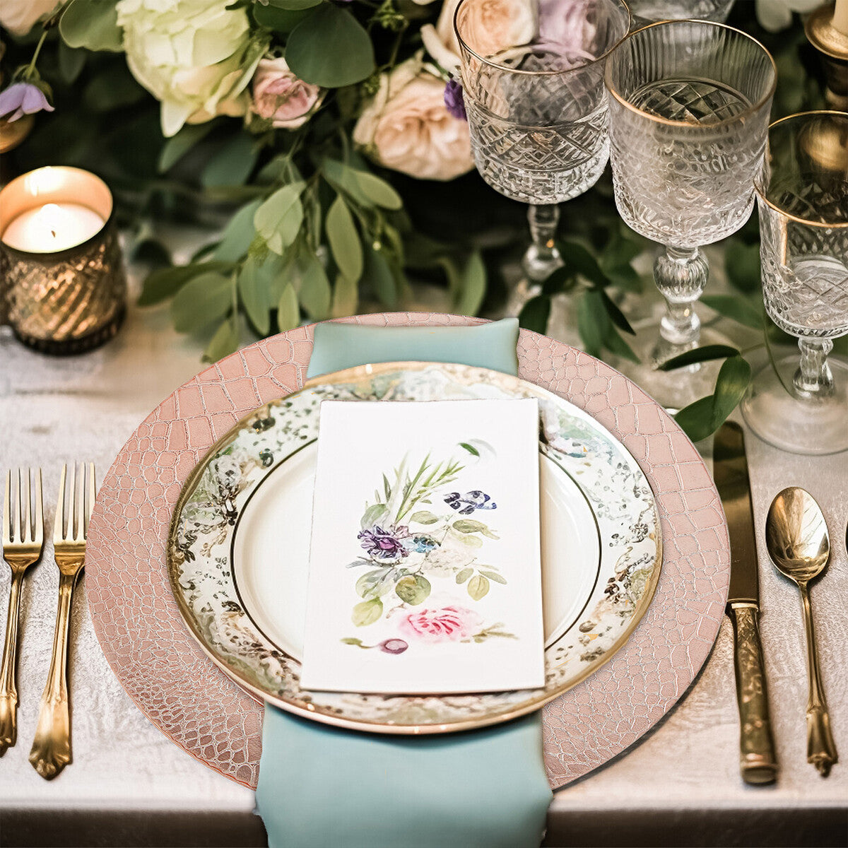Set of Four 33cm Rose Gold Crocodile Effect Charger Plates