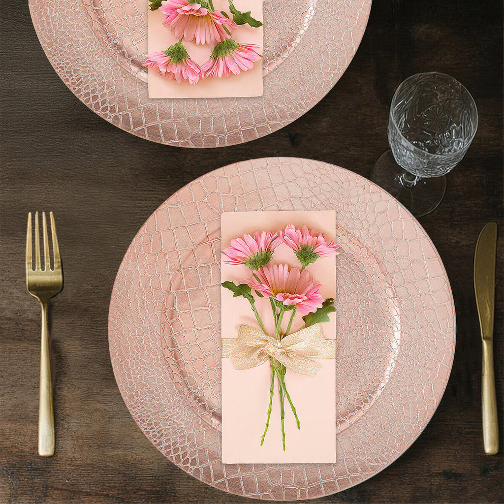 Set of Four 33cm Rose Gold Crocodile Effect Charger Plates