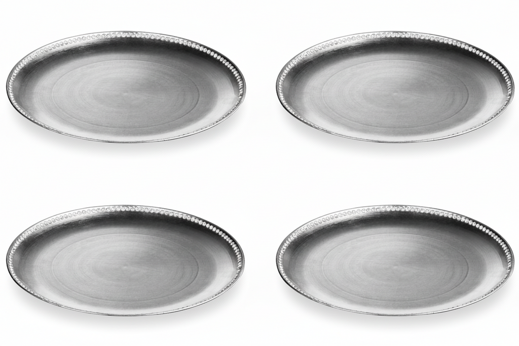 Set of Four 33cm Silver Decorative Chargers