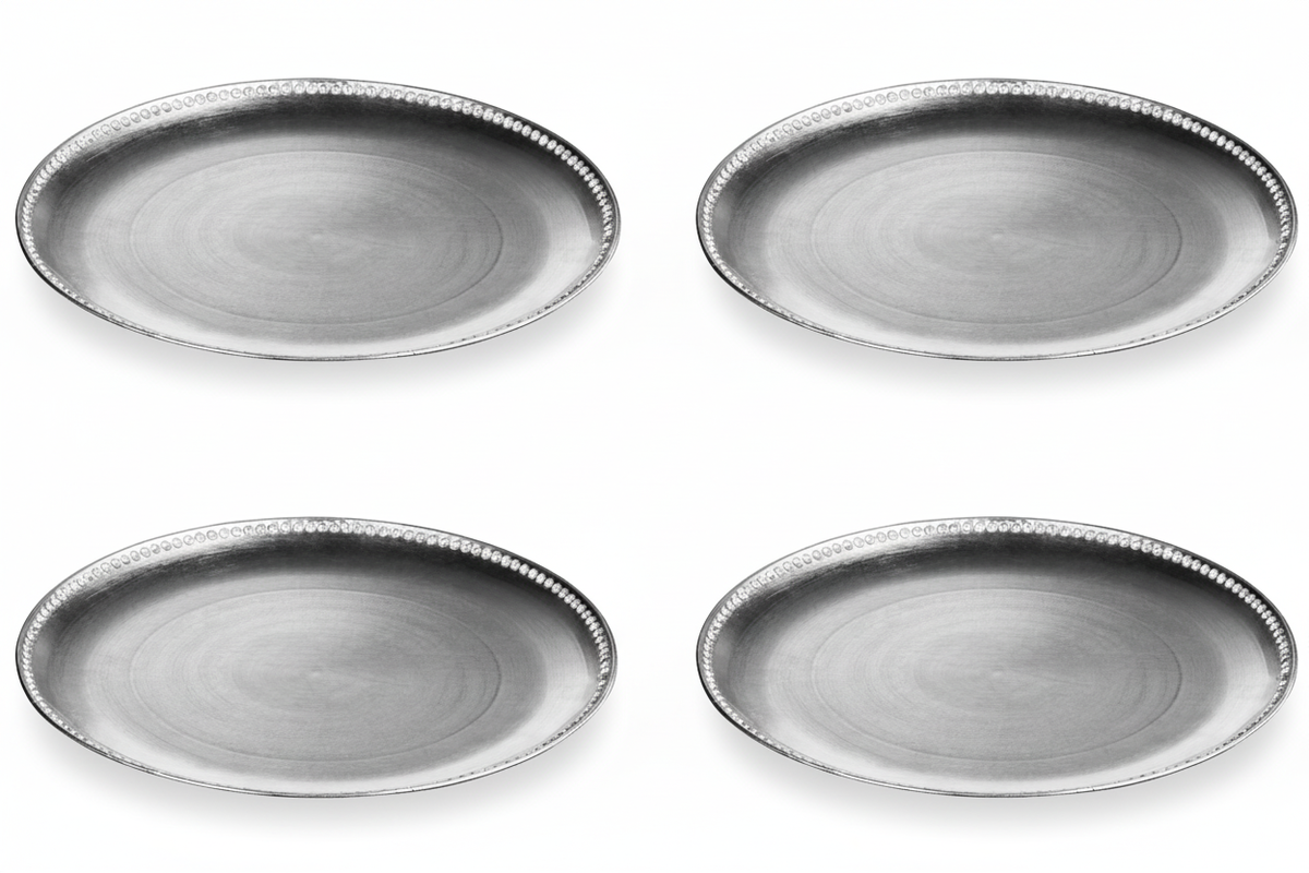 Set of Four 33cm Silver Decorative Chargers