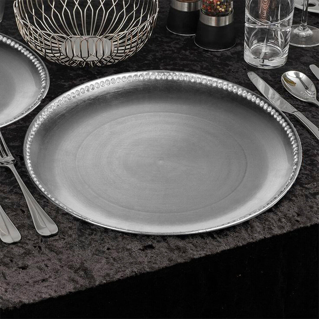 Set of Four 33cm Silver Decorative Chargers