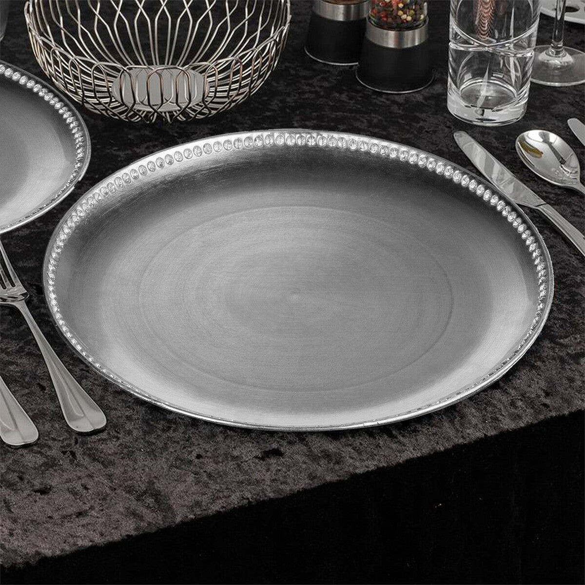 Set of Four 33cm Silver Decorative Chargers