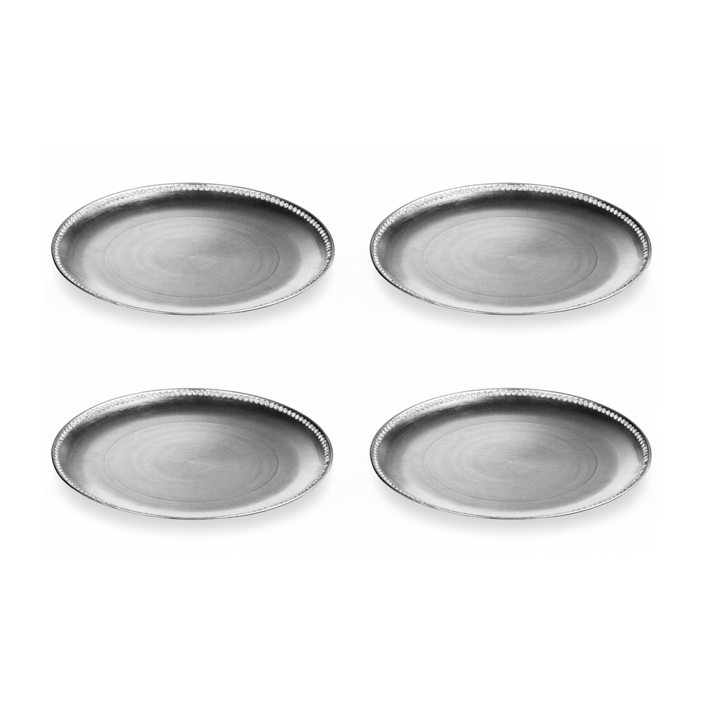 Set of Four 33cm Flat Style Silver Decorative Charger Plates