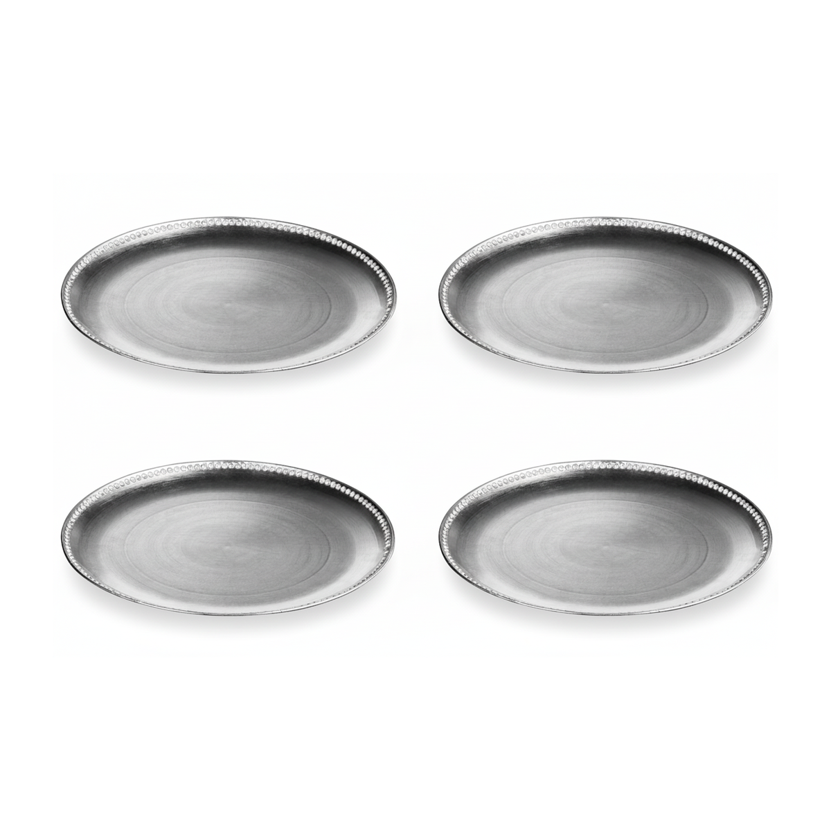 Set of Four 33cm Flat Style Silver Decorative Charger Plates