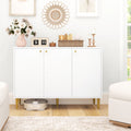 Sideboard Storage Cabinet with 3 Carved Line Doors and 5 Legs White