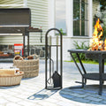 5 Piece Fireplace Tools Set, Metal Fireplace Accessories with Broom, Shovel, Poker, Tongs & Stand, Silver Silver