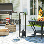 5 Piece Fireplace Tools Set, Metal Fireplace Accessories with Broom, Shovel, Poker, Tongs & Stand, Silver Silver