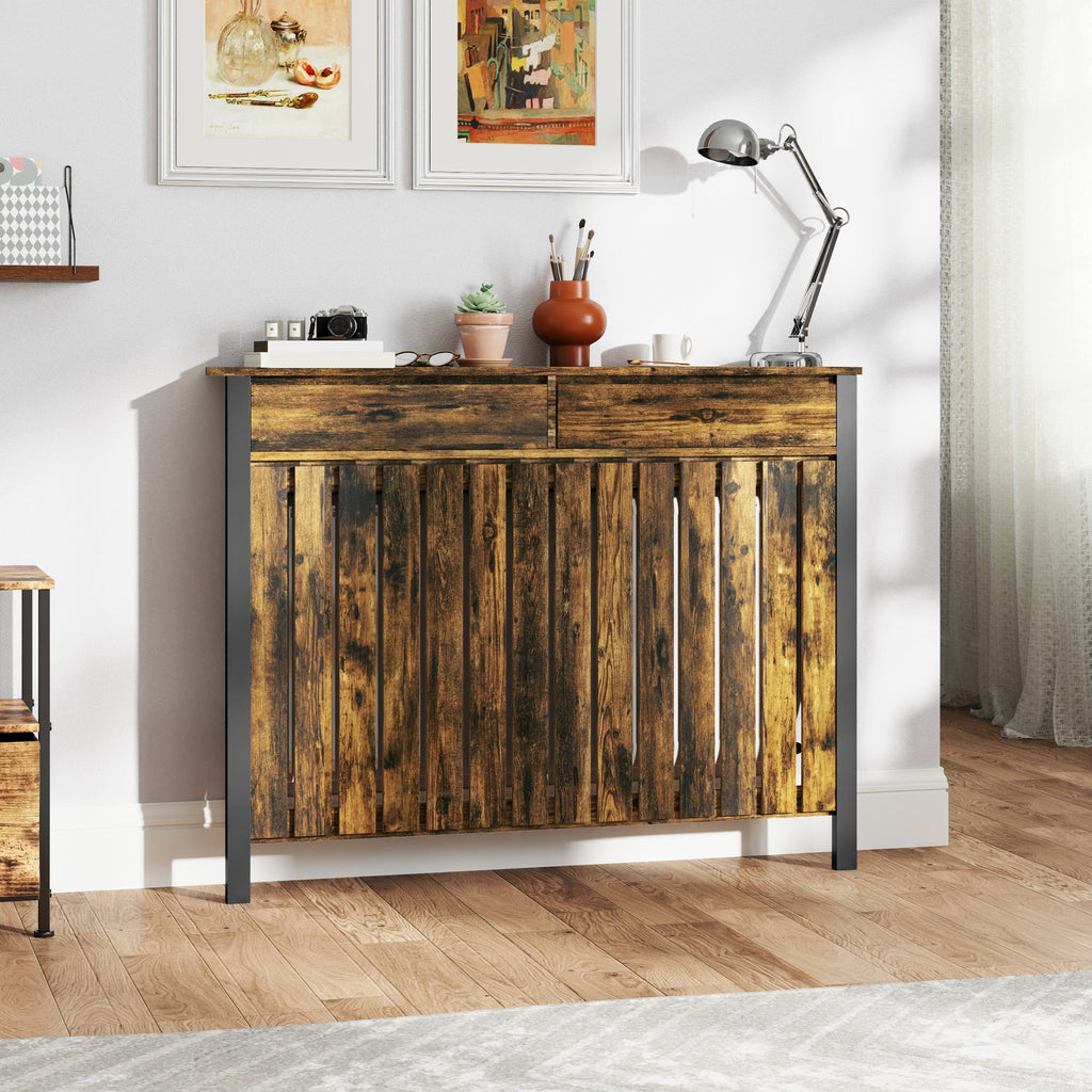 Small Radiator Cover with Drawer and Vertical Slats 88.5 x 19 x 93cm