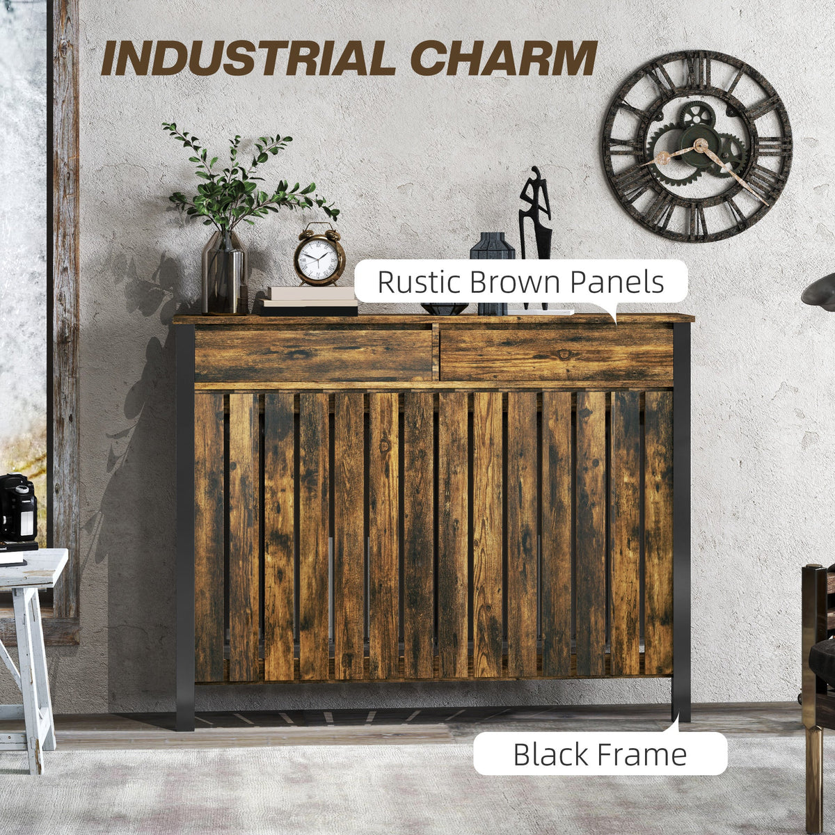 Small Radiator Cover with Drawer and Vertical Slats 88.5 x 19 x 93cm