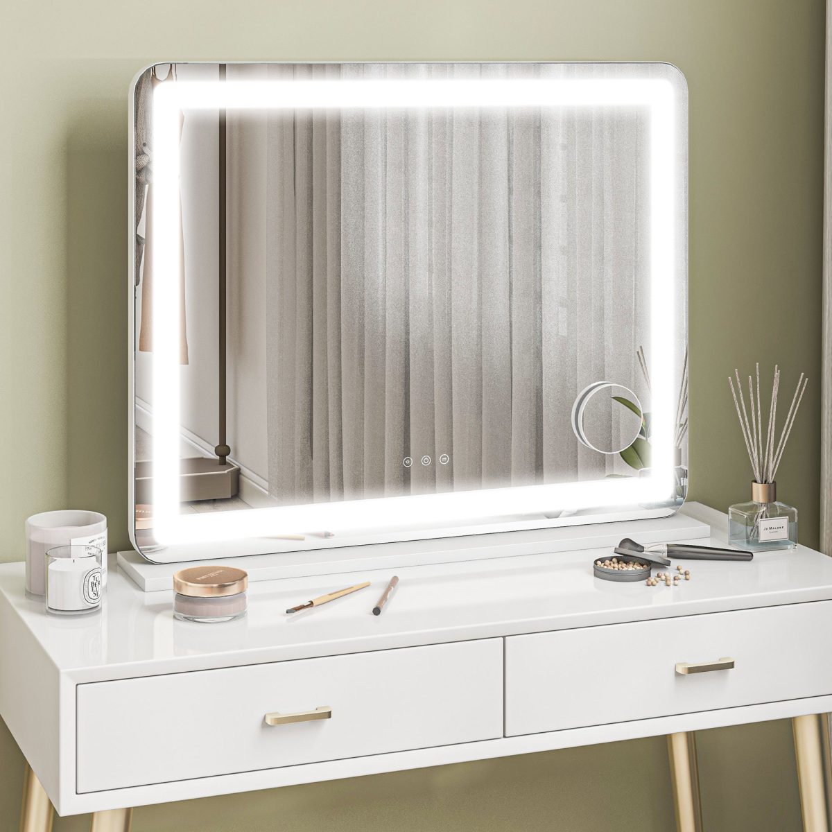 Vanity Mirror with Lights, 10X Magnifying, USB Charging Port, White