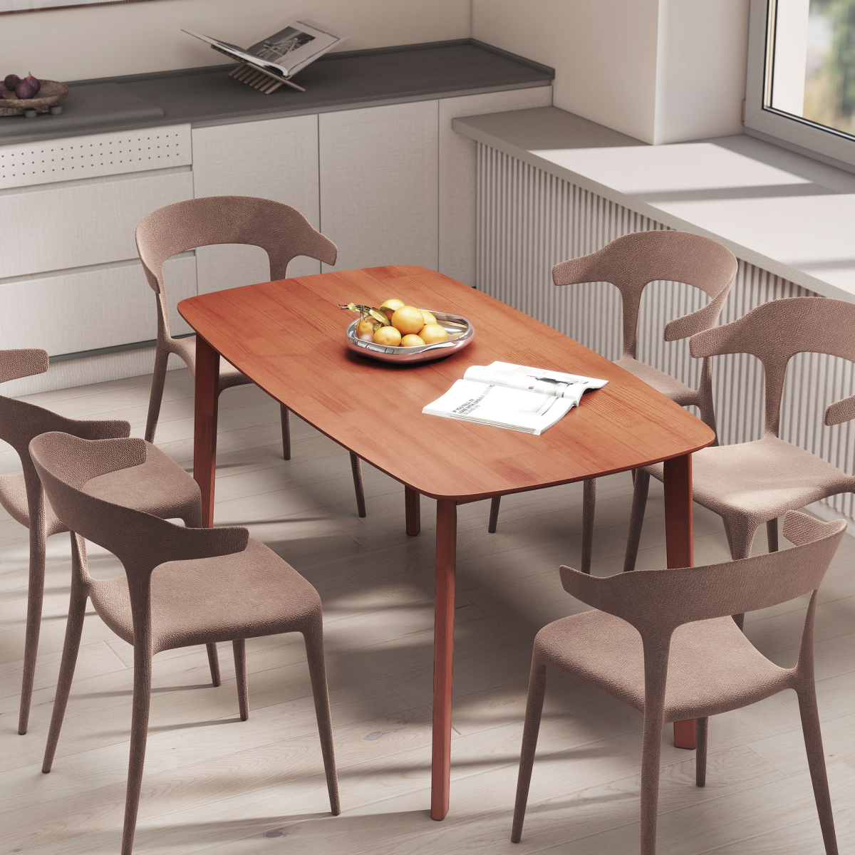 150 cm Rectangular Dining Table with Solid Wood Frame, Light Brown