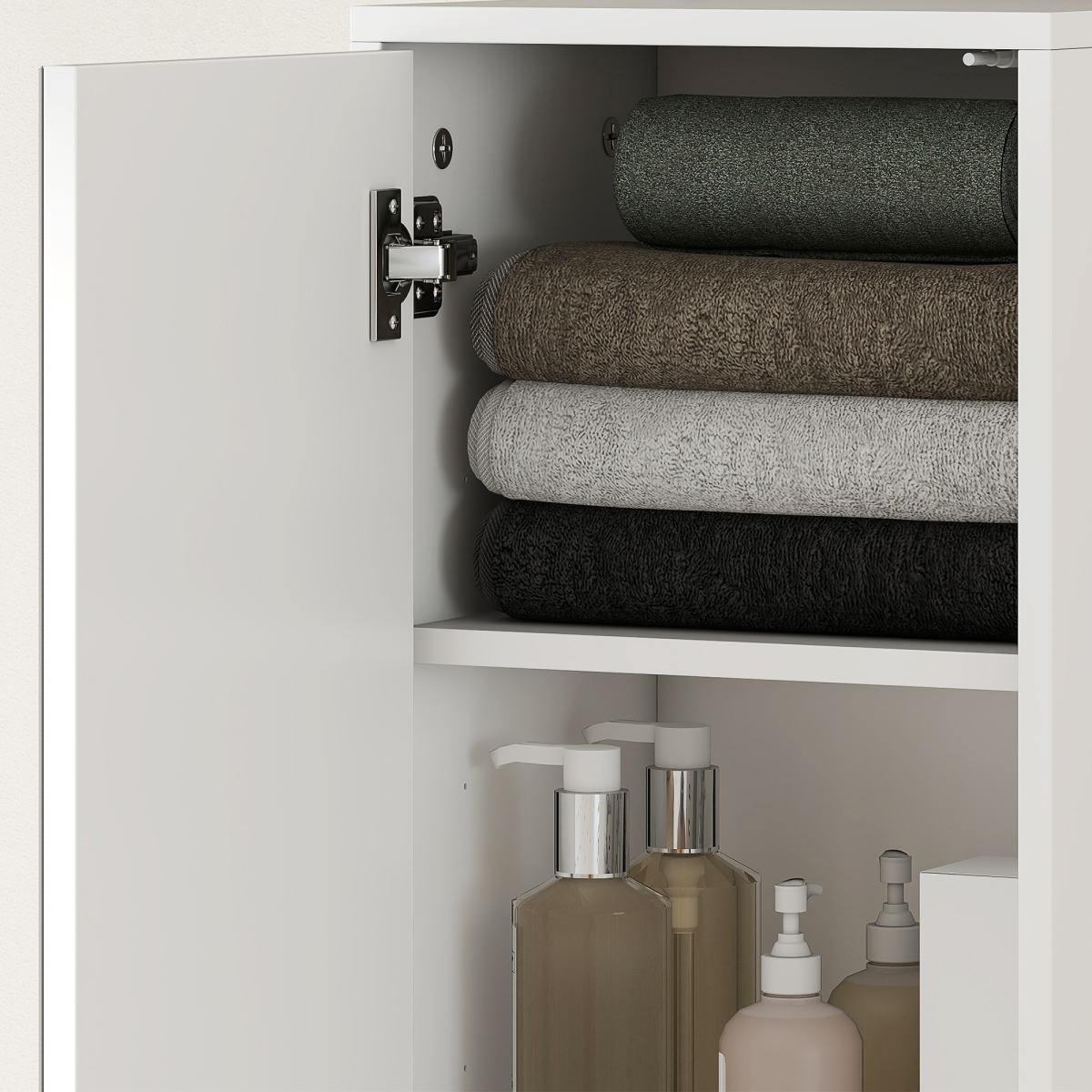 Tall Bathroom Cabinet with Mirror, High Gloss White