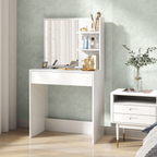 Dressing Table with Mirror and Storage, Modern Vanity Desk, White