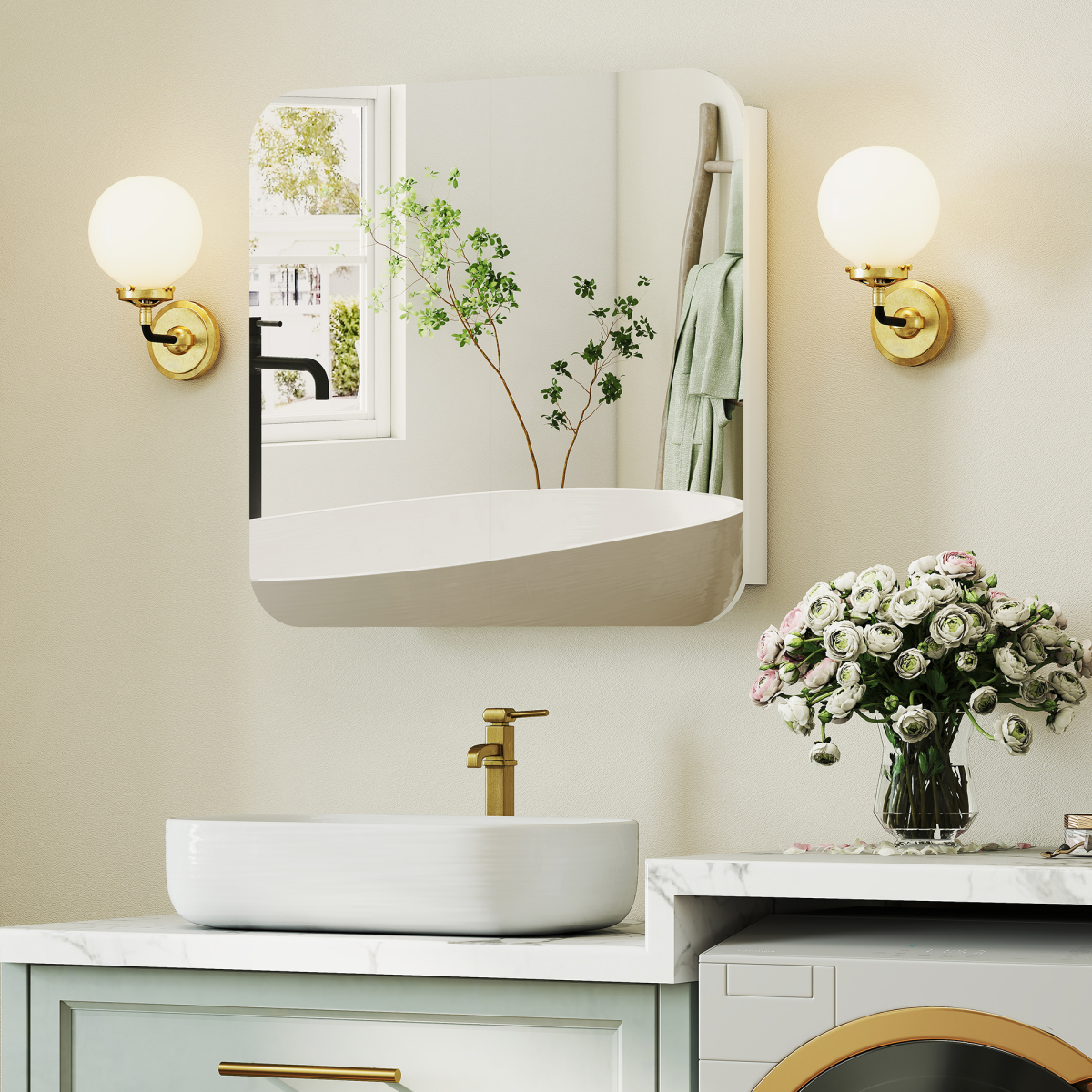 Arched Bathroom Mirror Cabinet, Wall Mounted