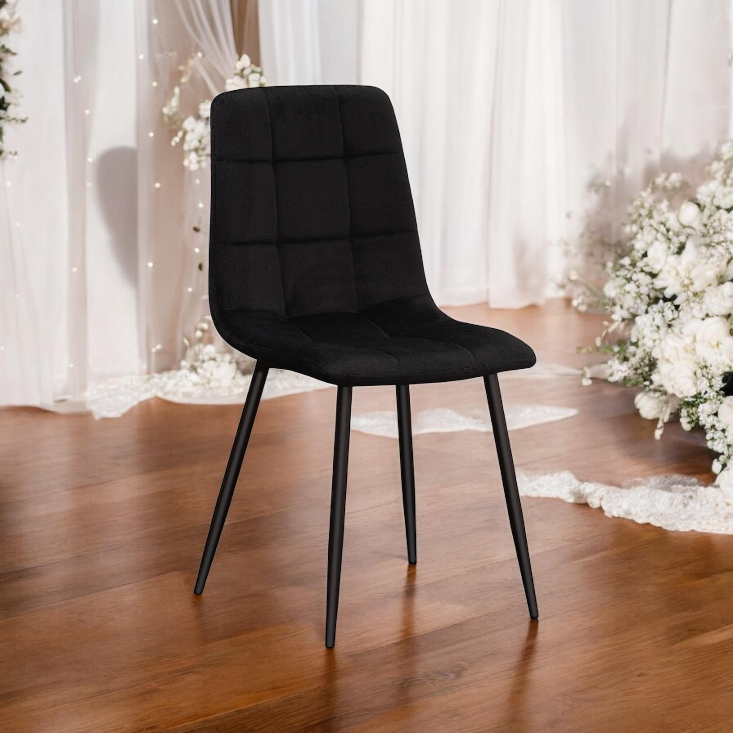 Tufted Fabric Metal Chair - L52 x W44 x H86 cm - Black