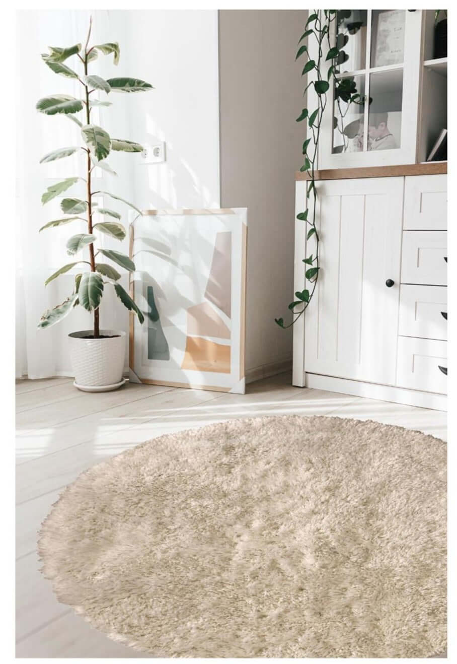 Soft Washable Beige Shaggy Rug
