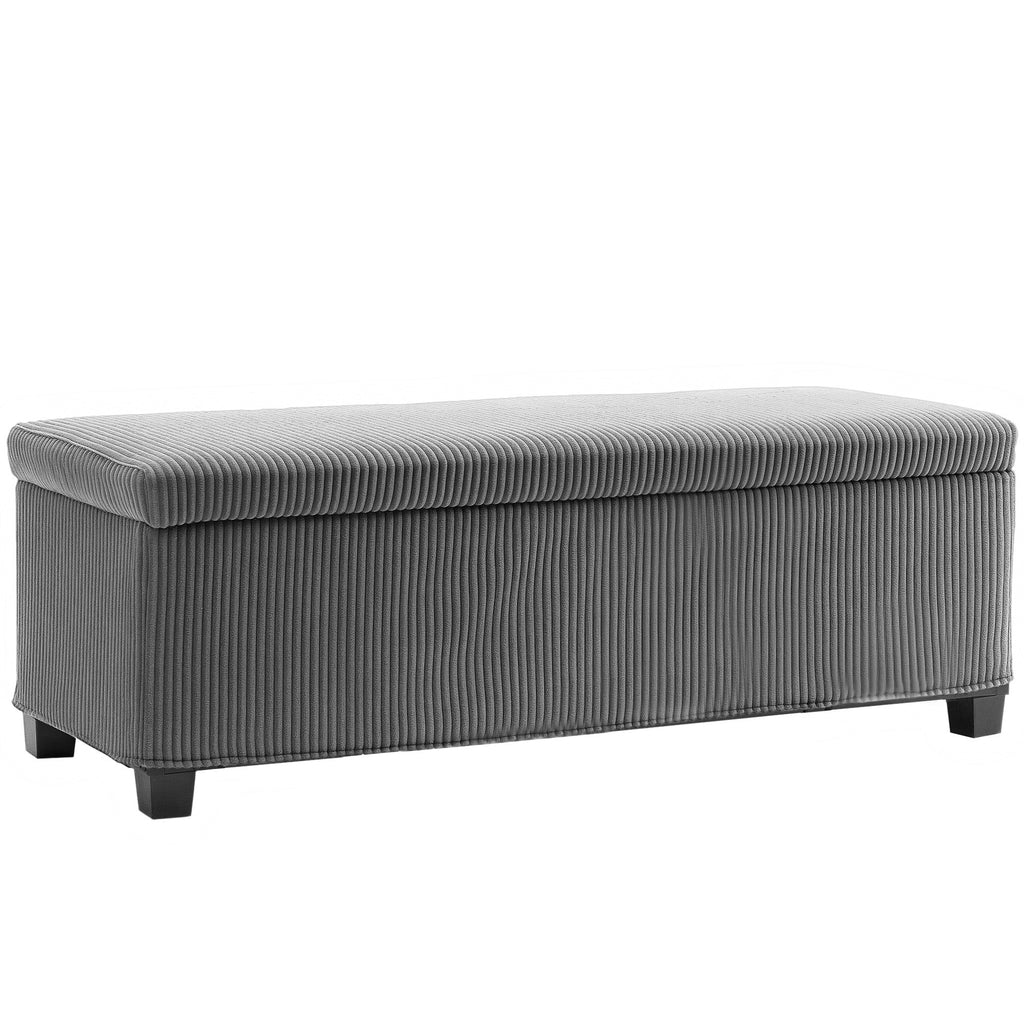Storage Ottoman Bench, Corduroy Footstool with Removable Lid and Legs, 112cm, Grey Grey