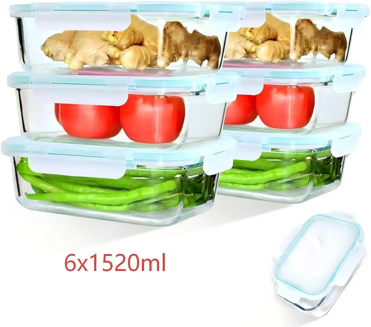 Borosilicate Glass Food Storage Containers with Snap-Lock Lids – BPA-Free, Microwave & Dishwasher Safe, Stackable, Available in 2, 4 & 6-Pack Blue United Kingdom