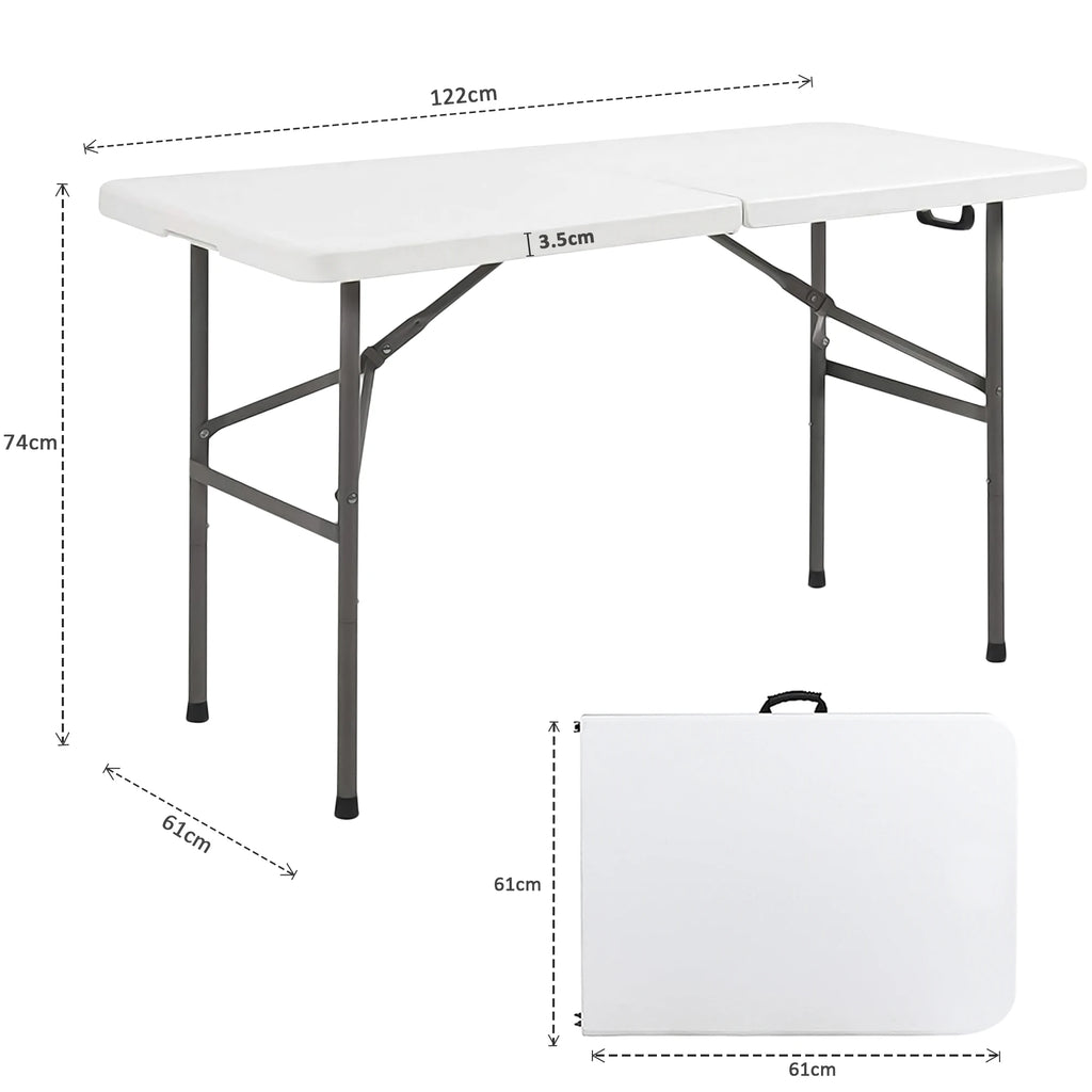 4ft Heavy Duty Plastic Folding Table | Steel Frame | UV Resistant | White