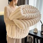 Bamboo Fibre Knitted Fleece Throw Blanket | 300GSM | All Seasons | Striped