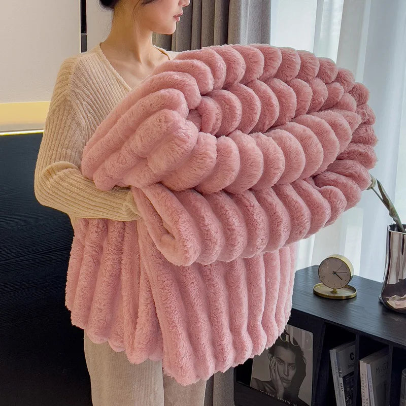 Bamboo Fibre Knitted Fleece Throw Blanket | 300GSM | All Seasons | Striped