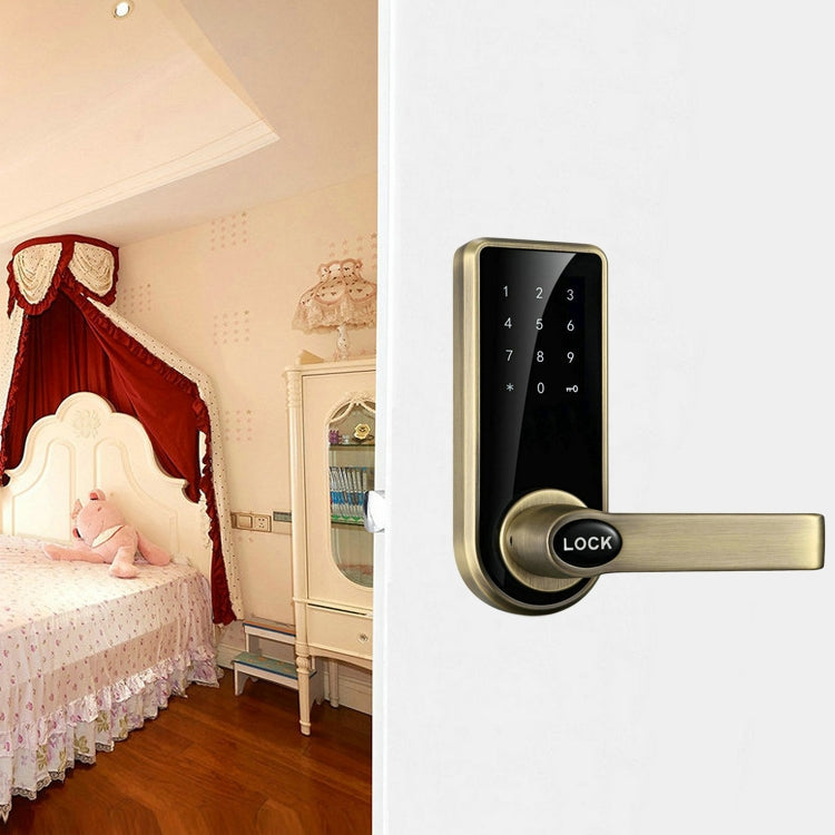 Password + Key + Sensor Card Zinc Alloy Red Bronze Electronic Door Lock Touch Screen Electronic Code Lock, OS8818-QGT Bronze