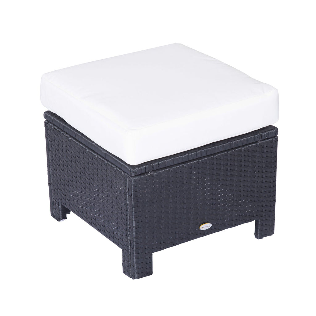 Rattan Footstool Wicker Ottoman with Padded Seat Cushion Outdoor Patio Furniture for Garden Poolside Living Room, 50 x 50 x 35 cm, Black Black