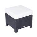 Rattan Footstool Wicker Ottoman with Padded Seat Cushion Outdoor Patio Furniture for Garden Poolside Living Room, 50 x 50 x 35 cm, Black Black