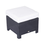 Rattan Footstool Wicker Ottoman with Padded Seat Cushion Outdoor Patio Furniture for Garden Poolside Living Room, 50 x 50 x 35 cm, Black Black