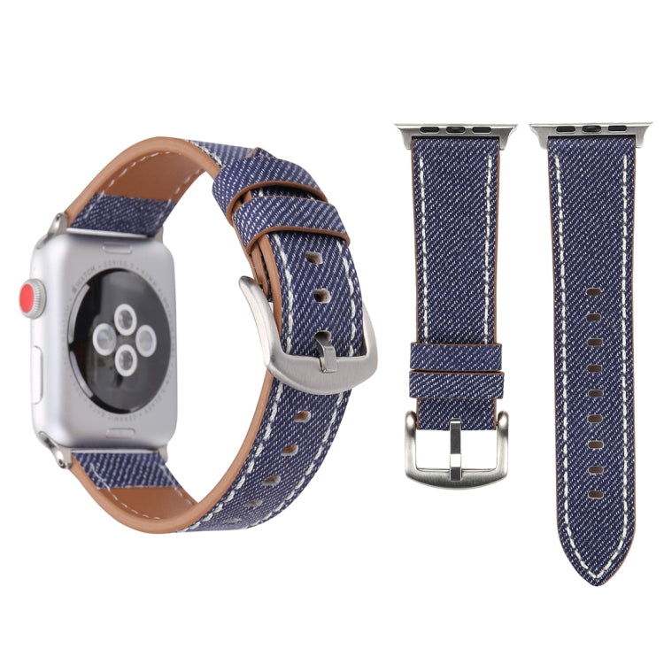 For Apple Watch Series 10 42mm / 9&8&7 41mm / SE 3&SE 2&6&SE&5&4 40mm / 3&2&1 38mm Simple Fashion Genuine Leather Cowboy Pattern Watch Band, 38mm 38mm Dark Blue