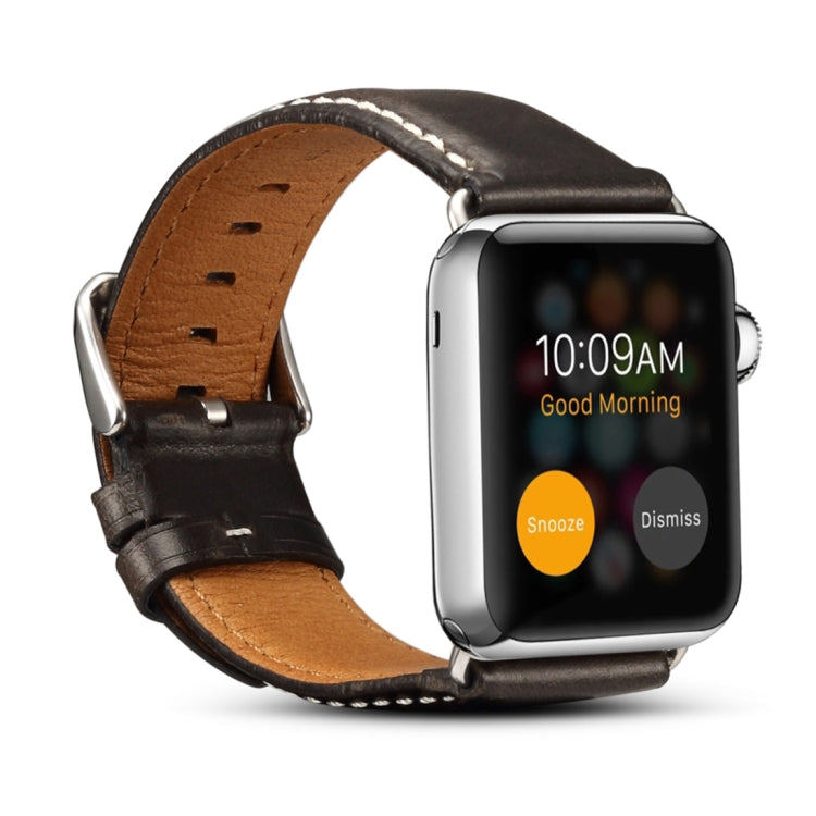 Denior Oil Wax Retro Watch Leather Watch Band for Apple Watch Series 10 42mm / 9&8&7 41mm / SE 3&SE 2&6&SE&5&4 40mm / 3&2&1 38mm Black