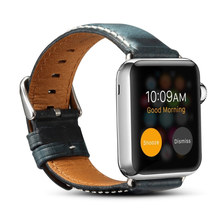 Denior Oil Wax Retro Watch Leather Watch Band for Apple Watch Series 10 42mm / 9&8&7 41mm / SE 3&SE 2&6&SE&5&4 40mm / 3&2&1 38mm Dark Blue