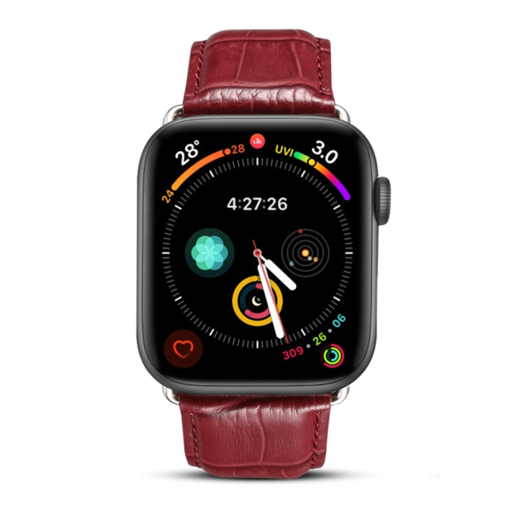 Denior Crocodile Grain Watch Cowhide Leather Watch Band for Apple Watch Ultra 49mm&Watch Ultra 2 49mm / Series 10 46mm / 9&8&7 45mm / SE 3&SE 2&6&SE&5&4 44mm / 3&2&1 42mm Dark Red