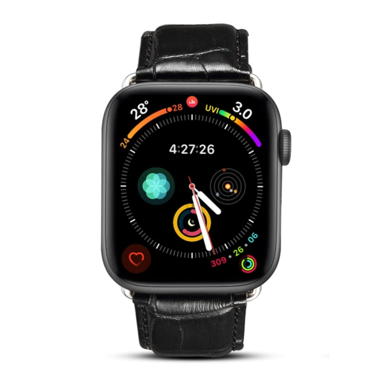 Denior Crocodile Grain Watch Cowhide Leather Watch Band for Apple Watch Ultra 49mm&Watch Ultra 2 49mm / Series 10 46mm / 9&8&7 45mm / SE 3&SE 2&6&SE&5&4 44mm / 3&2&1 42mm Black