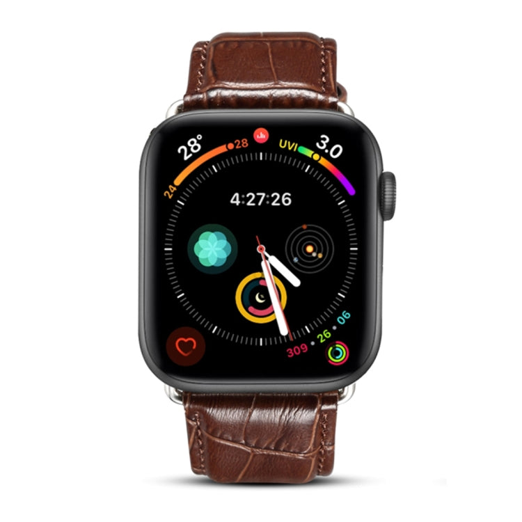 Denior Crocodile Grain Watch Cowhide Leather Watch Band for Apple Watch Ultra 49mm&Watch Ultra 2 49mm / Series 10 46mm / 9&8&7 45mm / SE 3&SE 2&6&SE&5&4 44mm / 3&2&1 42mm Brown