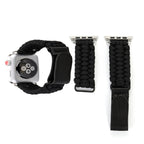 Magic Paste Genuine Leather Umbrella Rope Nylon Wrist Watch Band with and Stainless Steel Buckle for Apple Watch Series 10 42mm / 9&8&7 41mm / SE 3&SE 2&6&SE&5&4 40mm / 3&2&1 38mm, 7 41mm / 6&SE&5&4 40mm / 3&2&1 38mm 7 41mm 6&SE&5&4 40mm 3&2&1 38mm Black