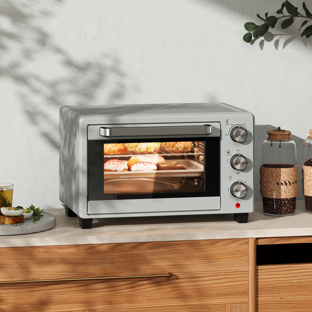 Mini Oven 21L Electric Grill w/ Adjustable Temp 1400W, Silver Tone