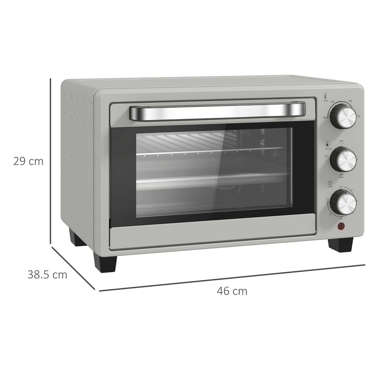Mini Oven 21L Electric Grill w/ Adjustable Temp 1400W, Silver Tone