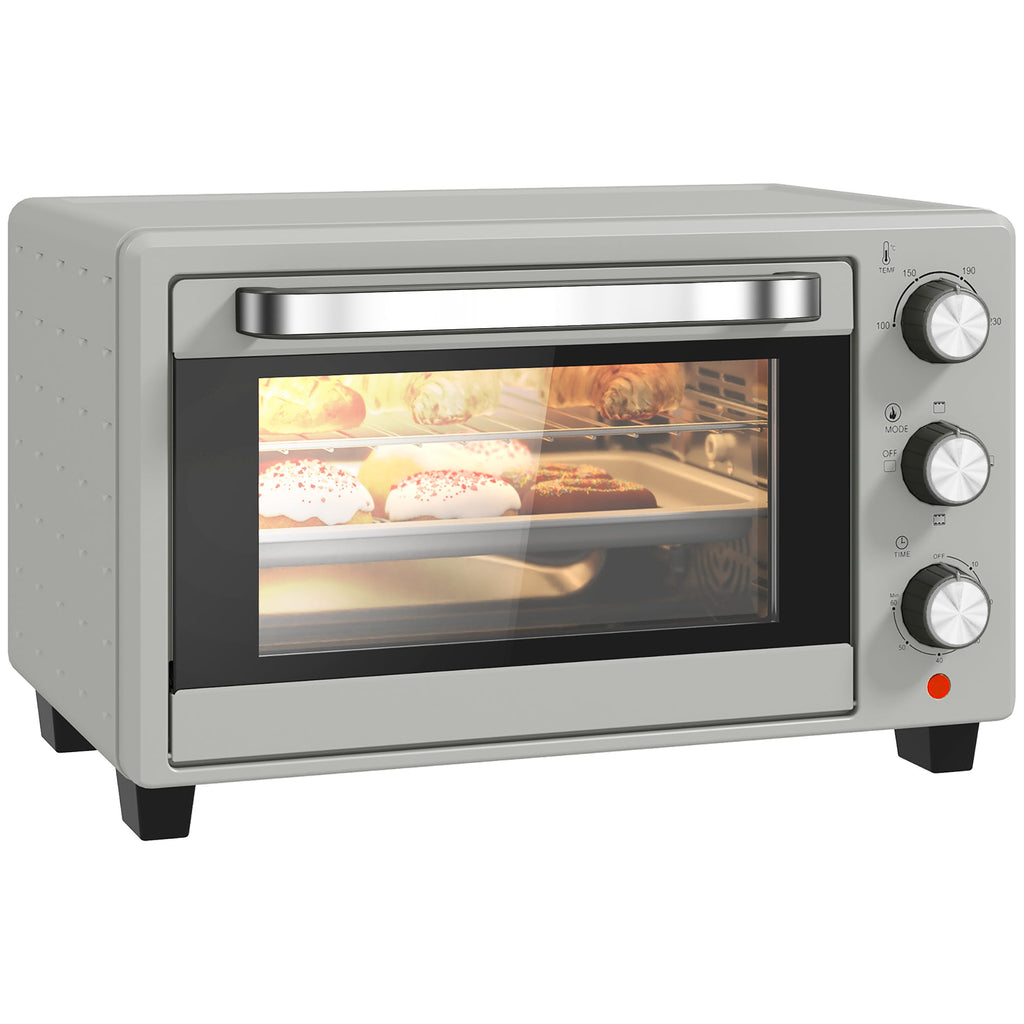 Mini Oven 21L Electric Grill w/ Adjustable Temp 1400W, Silver Tone