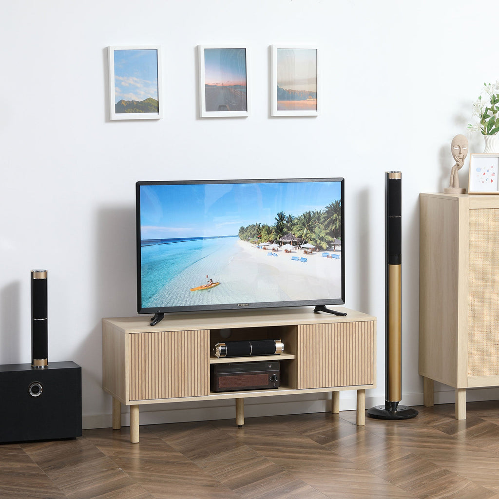 TV Stand Cabinet for TVs up to 50" with Sliding Doors, Natural