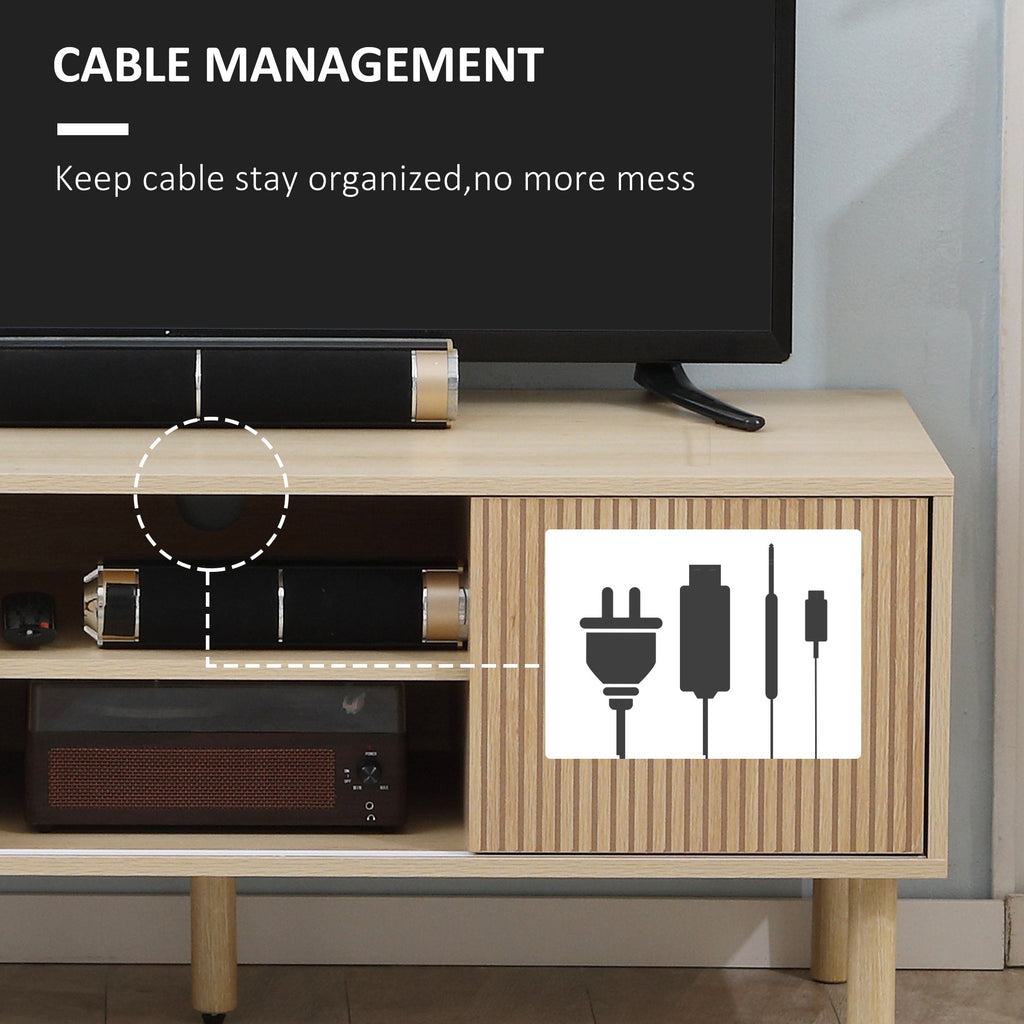 TV Stand Cabinet for TVs up to 50" with Sliding Doors, Natural