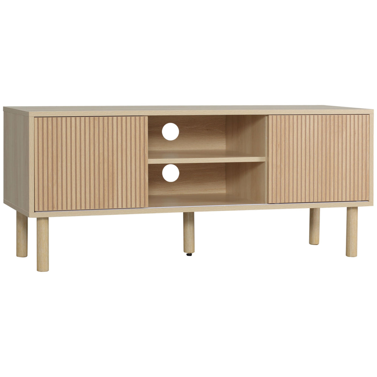 TV Stand Cabinet for TVs up to 50" with Sliding Doors, Natural